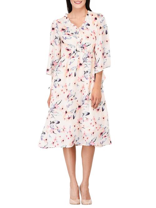 frill trim floral a-line dress - 15845156 - Very Small Image - 1