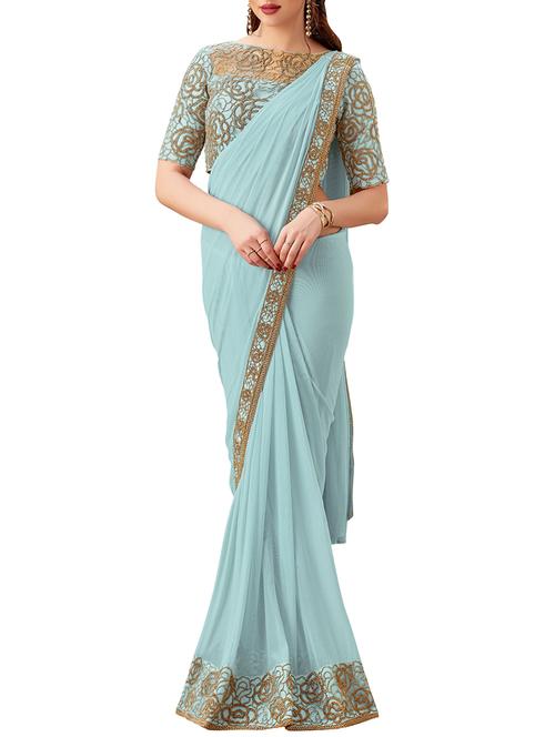 embroidered border draped saree with blouse - 15845265 - Very Small Image - 1