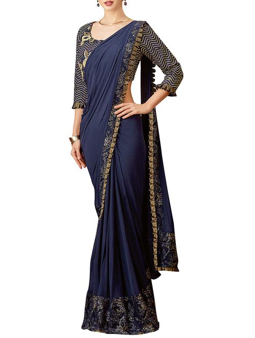 embroidered border draped saree with blouse - 15845266 - Very Small Image - 1