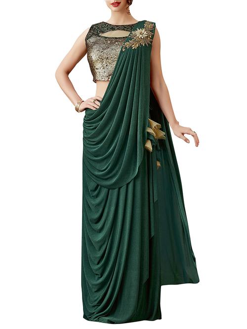 solid draped saree with blouse - 15845268 - Very Small Image - 1