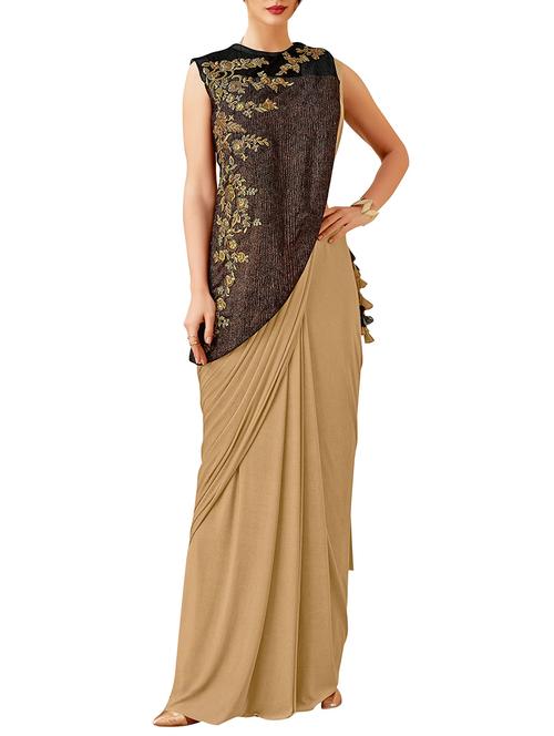 embroidered jacket with solid saree with blouse - 15845271 - Very Small Image - 1