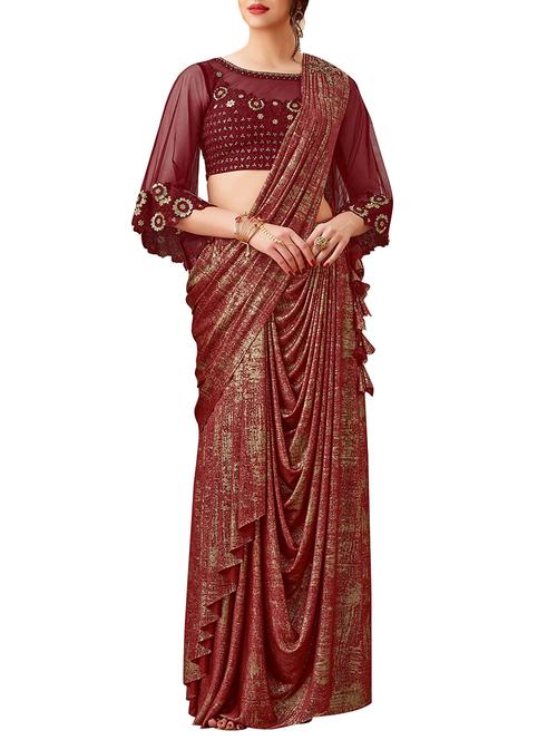 solid draped saree with blouse - 15845281 - Very Small Image - 1