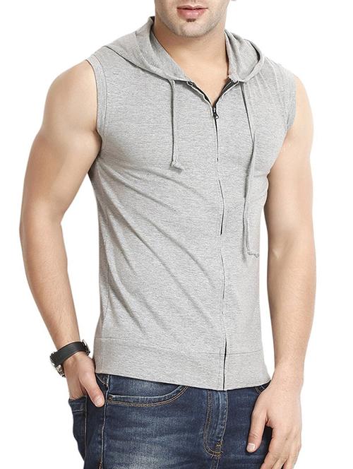 solid grey hooded sleeveless t-shirt - 15846273 - Very Small Image - 1