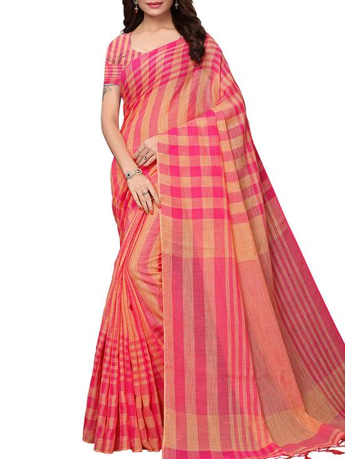 checkered handloom saree with blouse - 15846280 - Very Small Image - 1