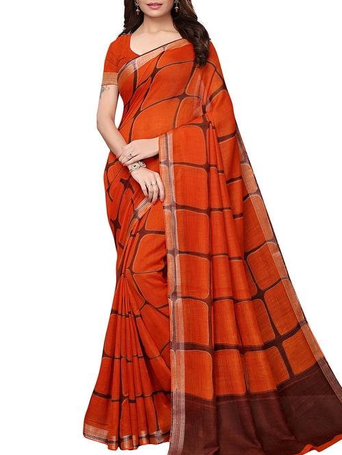 checkered handloom saree with blouse - 15846297 - Very Small Image - 1