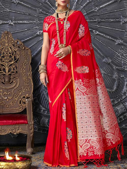 floral jacquard banarasi saree with blouse - 15846301 - Very Small Image - 1