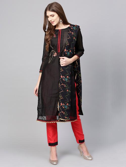 embroidered semi-stitched churidaar suit - 15846306 - Very Small Image - 1
