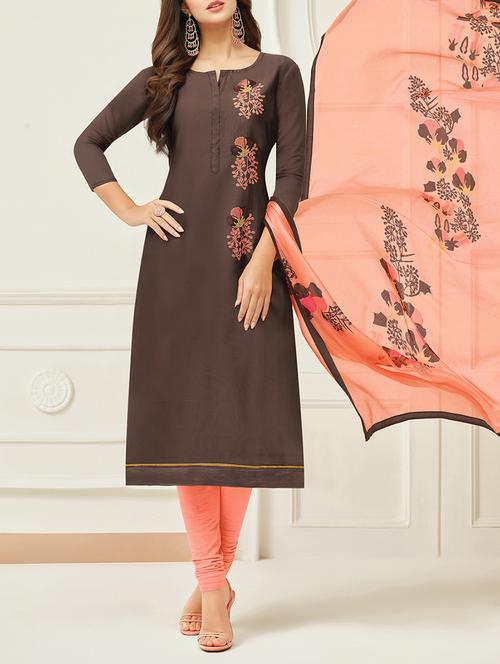 embroidered semi-stitched churidaar suit - 15846318 - Very Small Image - 1