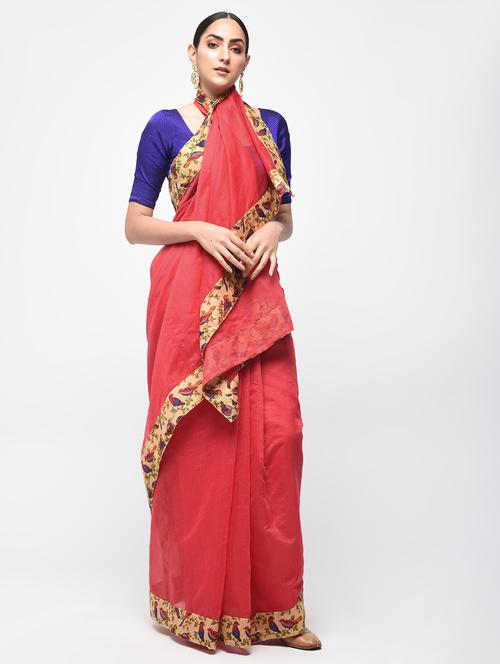 conversational border red chanderi saree with blouse - 15846724 - Very Small Image - 1
