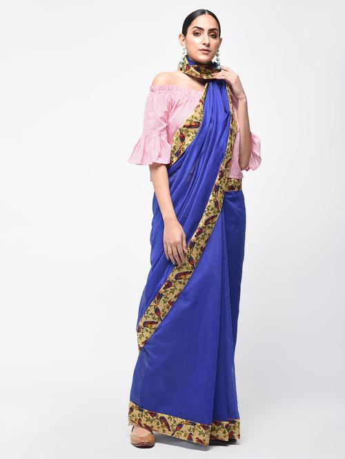conversational border royal blue chanderi saree with blouse - 15846725 - Very Small Image - 1
