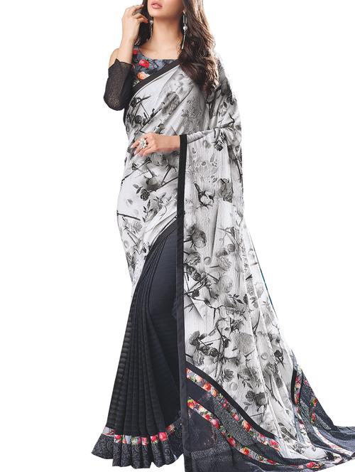 half and half floral printed saree - 15846838 - Very Small Image - 1