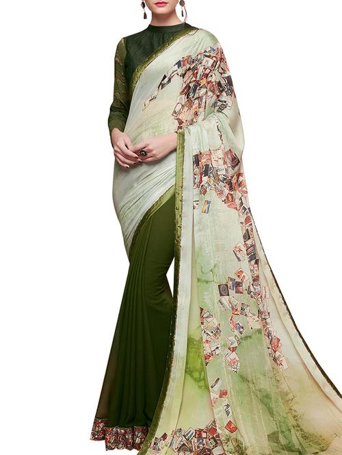 half and half floral printed saree - 15846856 - Very Small Image - 1