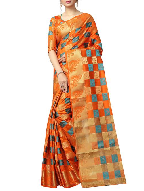 checkered zari motif kanjivaram saree - 15846860 - Very Small Image - 1