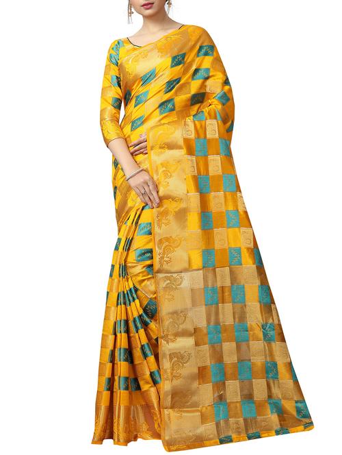 checkered zari motif kanjivaram saree - 15846864 - Very Small Image - 1