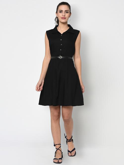 button detail a-line dress - 15846927 - Very Small Image - 1