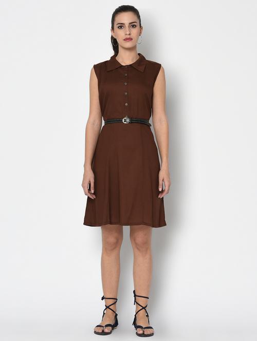 button detail a-line dress - 15846928 - Very Small Image - 1