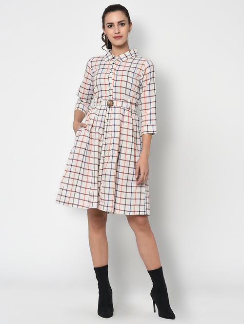 button up checkered a-line dress - 15846938 - Very Small Image - 1