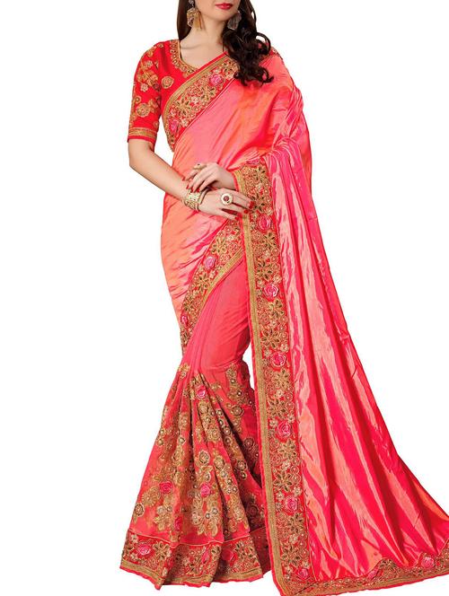 floral embroidered border saree - 15846992 - Very Small Image - 1