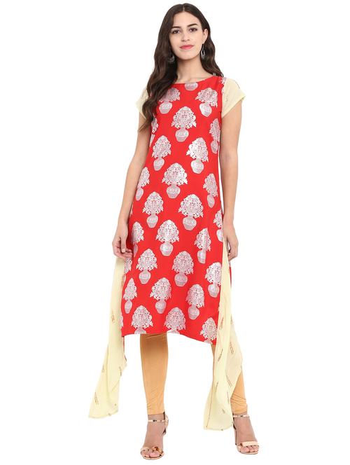 asymmetric foil print kurta - 15847001 - Very Small Image - 1
