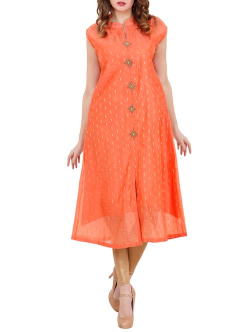 embellished chanderi a-line kurta - 15847057 - Very Small Image - 1