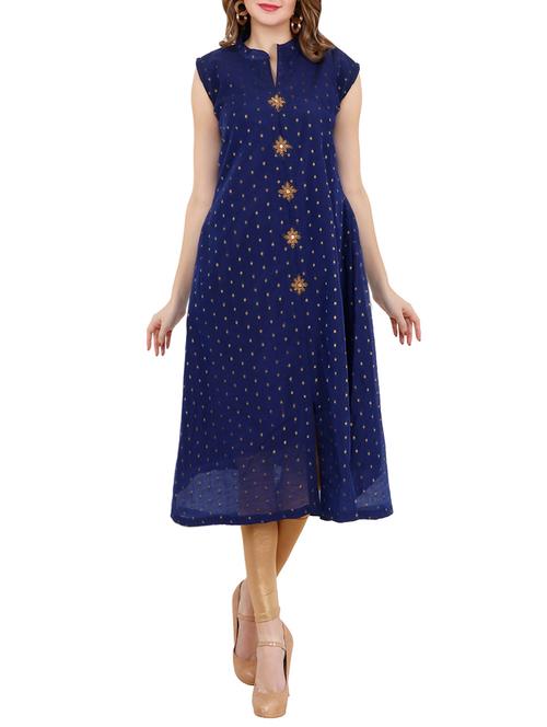 embellished chanderi a-line kurta - 15847058 - Very Small Image - 1