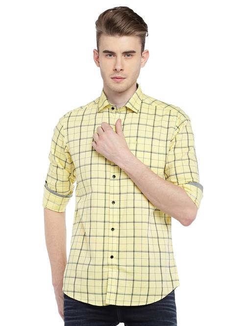 yellow checkered casual shirt - 15847372 - Very Small Image - 1