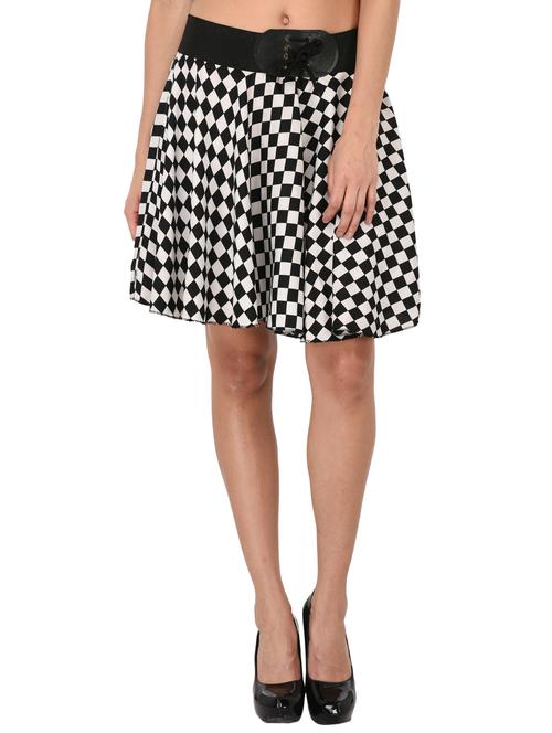 lace up detail checkered flared skirt - 15847987 - Very Small Image - 1