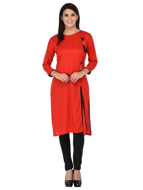 straight solid kurta with tassels - 15847989 - Very Small Image - 1