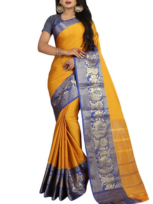 floral zari border banarasi saree with blouse - 15848219 - Very Small Image - 1