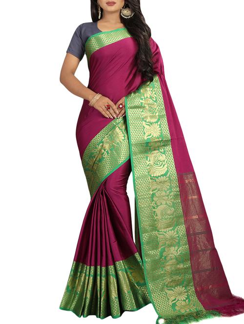 floral zari border banarasi saree with blouse - 15848530 - Very Small Image - 1