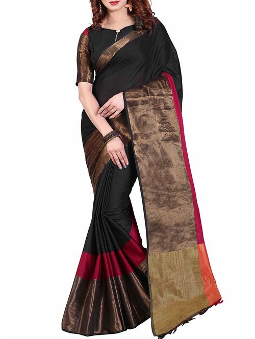contrast border woven saree with blouse - 15848541 - Very Small Image - 1