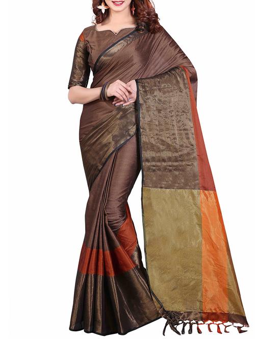 contrast border woven saree with blouse - 15848542 - Very Small Image - 1