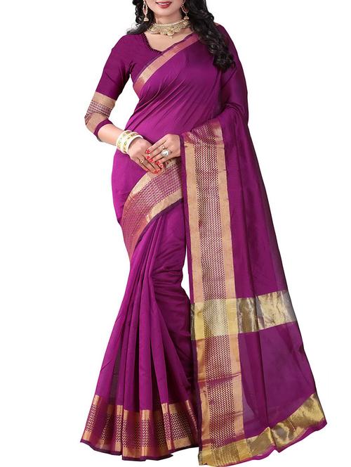 contrast border woven saree with blouse - 15848556 - Very Small Image - 1