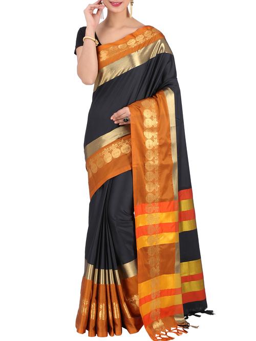 contrast zari border woven saree with blouse - 15848606 - Very Small Image - 1