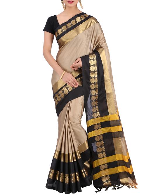 contrast zari border woven saree with blouse - 15848607 - Very Small Image - 1