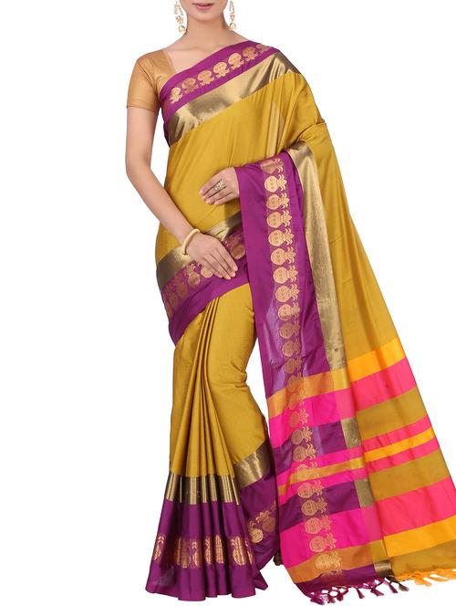contrast zari border woven saree with blouse - 15848611 - Very Small Image - 1