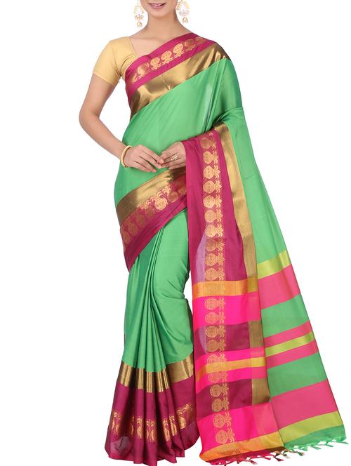 contrast zari border woven saree with blouse - 15848613 - Very Small Image - 1
