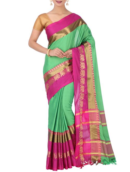 contrast zari border woven saree with blouse - 15848618 - Very Small Image - 1
