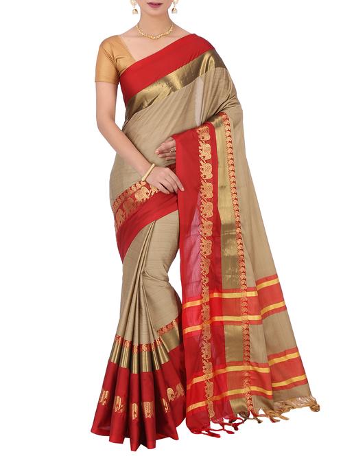 contrast zari border woven saree with blouse - 15848623 - Very Small Image - 1