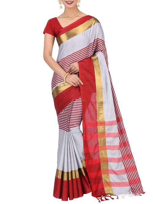 striped zari motif woven saree with blouse - 15848624 - Very Small Image - 1