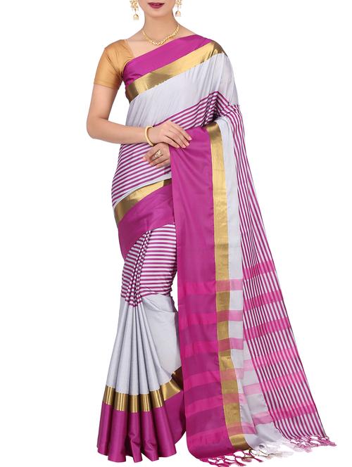 striped zari motif woven saree with blouse - 15848625 - Very Small Image - 1