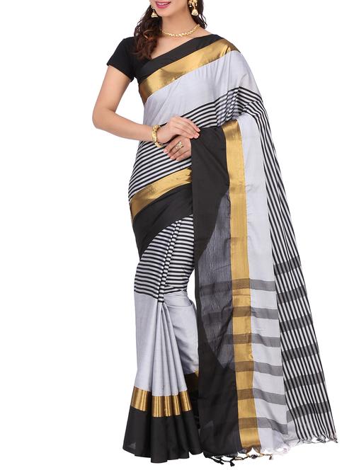 striped zari motif woven saree with blouse - 15848630 - Very Small Image - 1