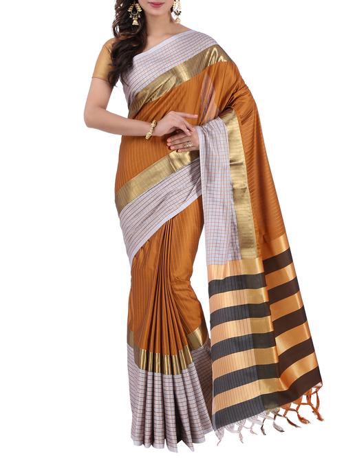 checkered zari motifs woven saree with blouse - 15848631 - Very Small Image - 1
