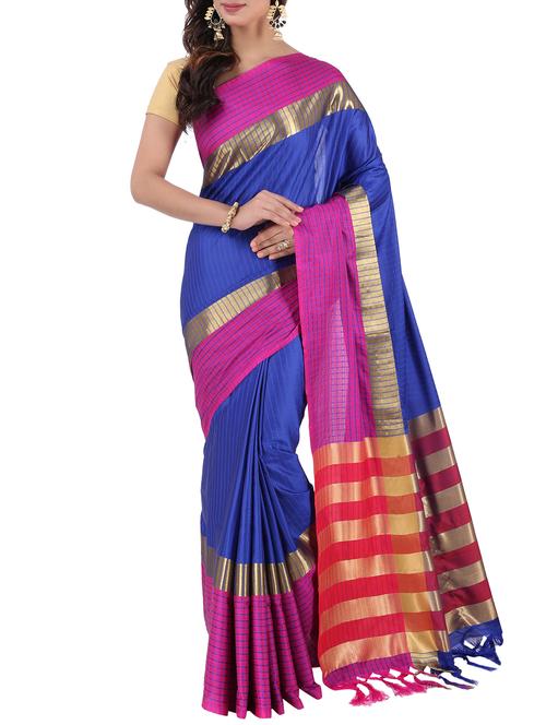 checkered zari motifs woven saree with blouse - 15848636 - Very Small Image - 1