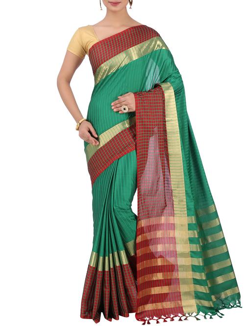 checkered zari motifs woven saree with blouse - 15848638 - Very Small Image - 1