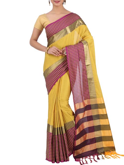 checkered zari motifs woven saree with blouse - 15848639 - Very Small Image - 1