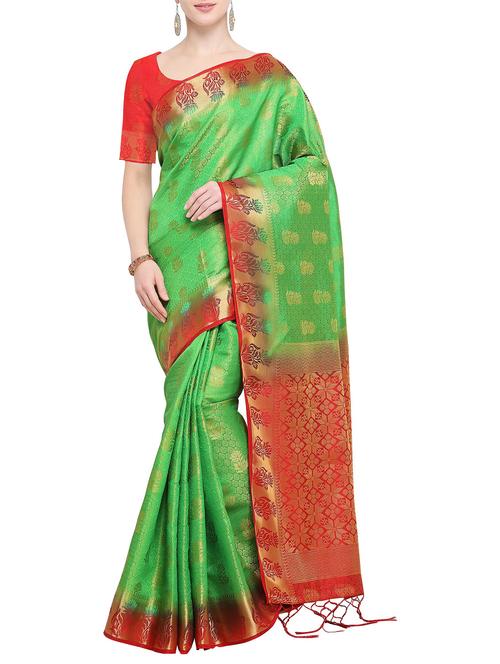 floral zari motif kanjivaram saree with blouse - 15848670 - Very Small Image - 1