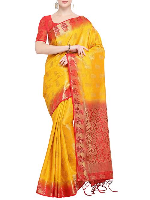 floral zari motif kanjivaram saree with blouse - 15848671 - Very Small Image - 1