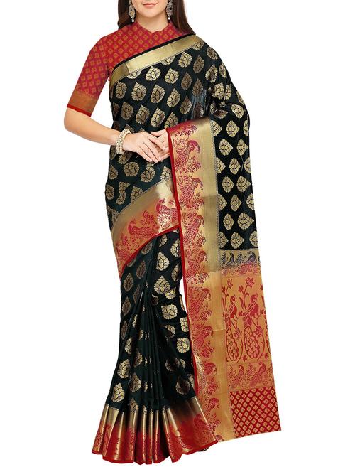 ethnic zari motifs kanjivaram saree with blouse - 15848674 - Very Small Image - 1