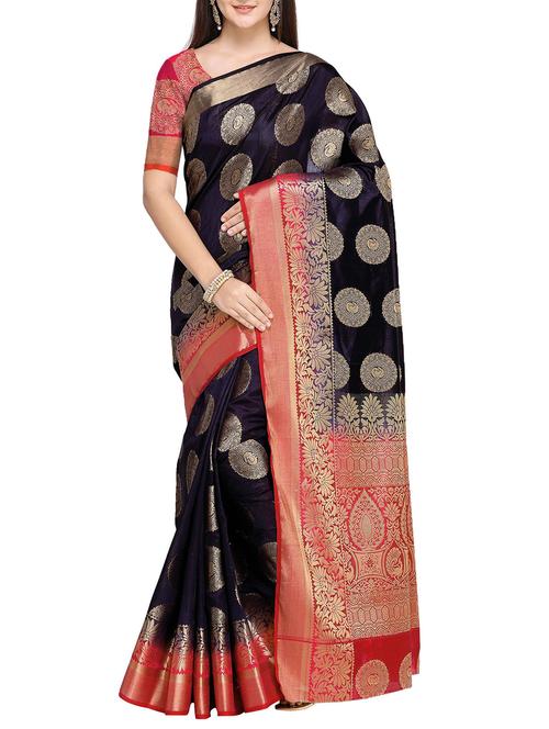conversational zari motif kanjivaram saree with blouse - 15848675 - Very Small Image - 1